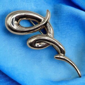 Vintage Modernist Sterling Silver 3" Brooch Pin Scribble Swirl 925 CNA Thailand